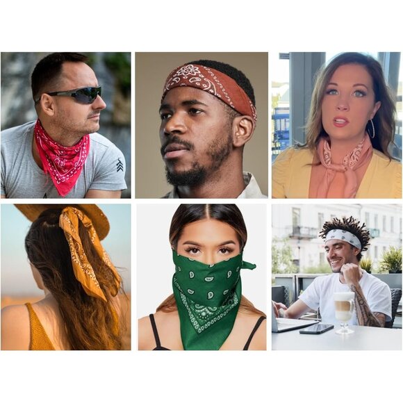 Women's Brown Cotton Bandana Large Cowgirl Imported Handkerchief Headband Scarf - Picture 4 of 7